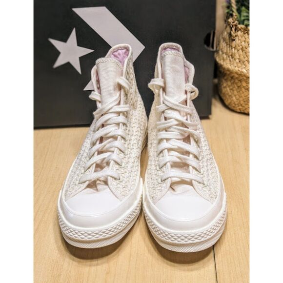 Converse Chuck 70 White & Lilac Crochet Knit Unisex High Top Shoes W9.5 M7.5 NIB - Picture 5 of 13